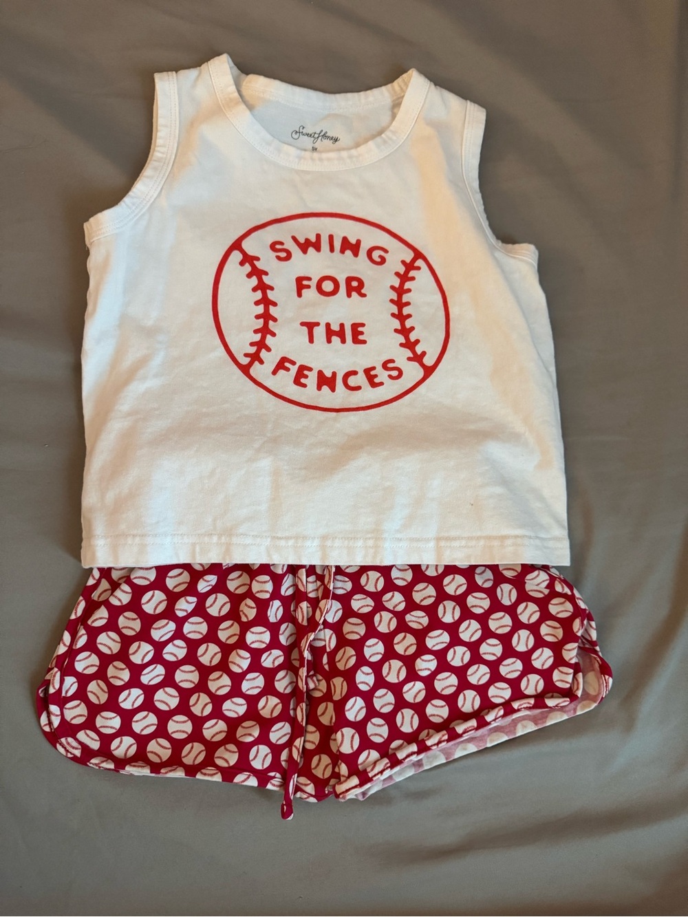 Swing For The Fences White Tank & Red Baseball Print Shorts Set